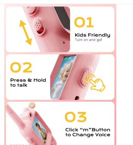 Video WalkieTalkies , Rechargeable Walkies Talkies 2 Pack, Christmas Birthday for Girls Boys,Blue&Pink