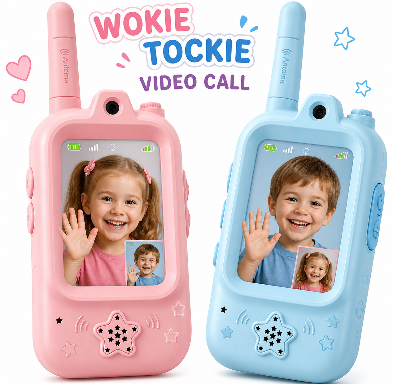 Video WalkieTalkies , Rechargeable Walkies Talkies 2 Pack, Christmas Birthday for Girls Boys,Blue&Pink