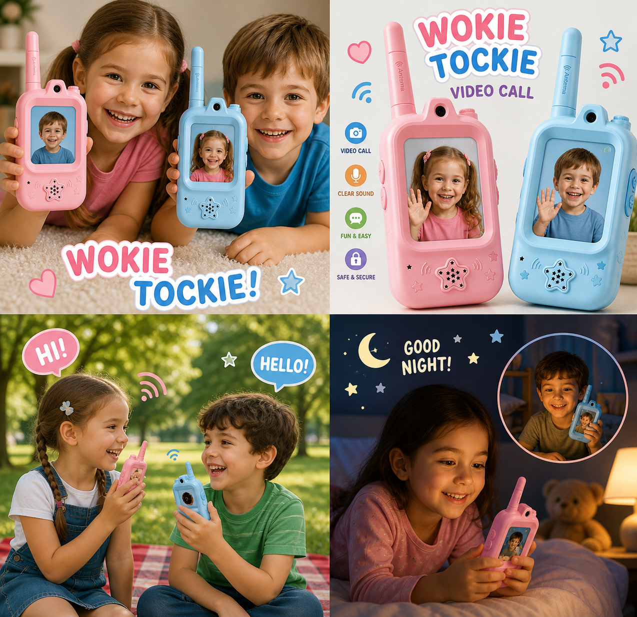 Video WalkieTalkies , Rechargeable Walkies Talkies 2 Pack, Christmas Birthday for Girls Boys,Blue&Pink
