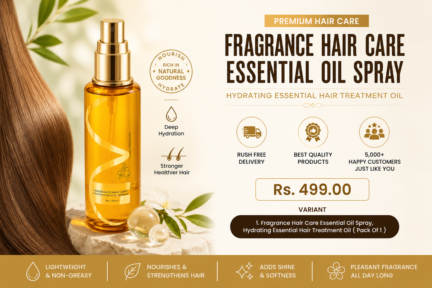 Fragrance Hair Care Essential Oil Spray, Hydrating Essential Hair Treatment Oil ( Pack Of 1 )