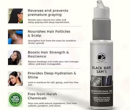 Get back your natural black beard & hair without dye, chemicals, or damage Black Hair | Sam's Serum for Men & Women | Helps Turn White Hair to Black (75 ml)