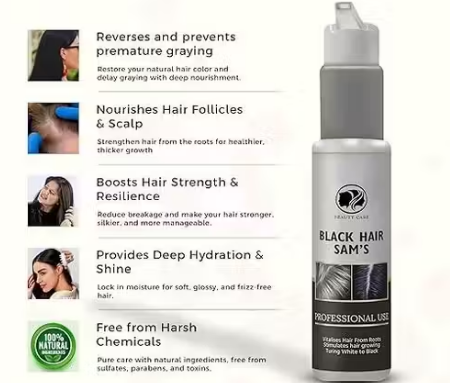 Get back your natural black beard & hair without dye, chemicals, or damage Black Hair | Sam's Serum for Men & Women | Helps Turn White Hair to Black (75 ml)