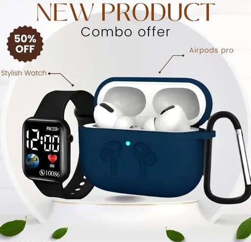 Airpod Pro with Case True Wireless Bluetooth Earphones with 3 Hours of Playtime with Stylish Watch Free & Compatible for all Smartphones (White)